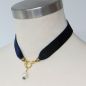 Preview: Samtkette in Dunkelblau mit Perle