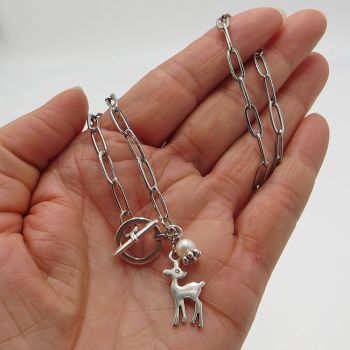 Kette mit Vorderverschluss,  Reh und Perle
