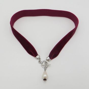 Samtkette Rot mit Süßwasserperle