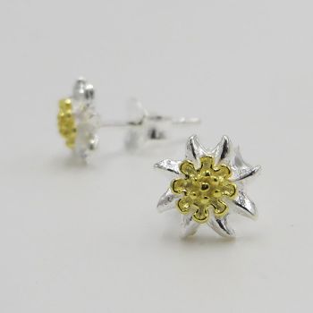 teilvergoldete Ohrstecker aus 925 Silber mit Edelweiß