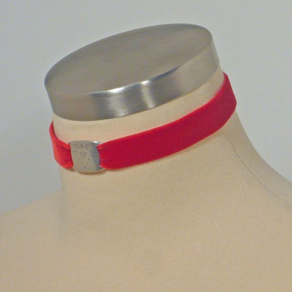 Samt-Kropfband Herz-Stickerei, versilbert od. vergoldet
