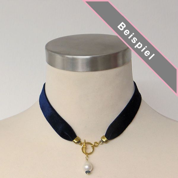Samtkette Blau mit Perle