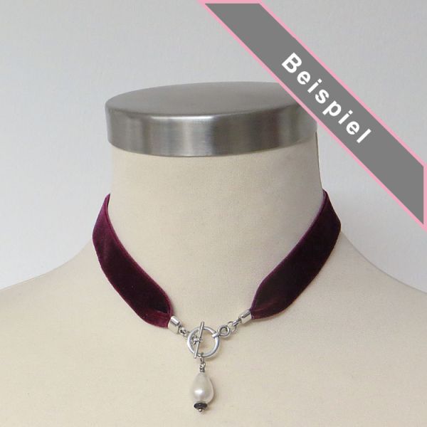 Samtkette Dunkelrot mit Perle