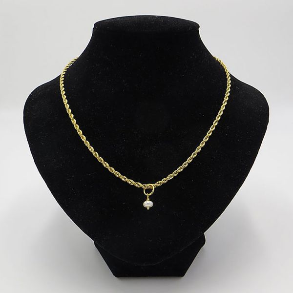 Edelstahlkette vergoldet mit Süßwasserperlenanhänger
