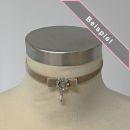Samt-Kropfband, funkelnde Spange mit Zierschleife und Süßwasserperle